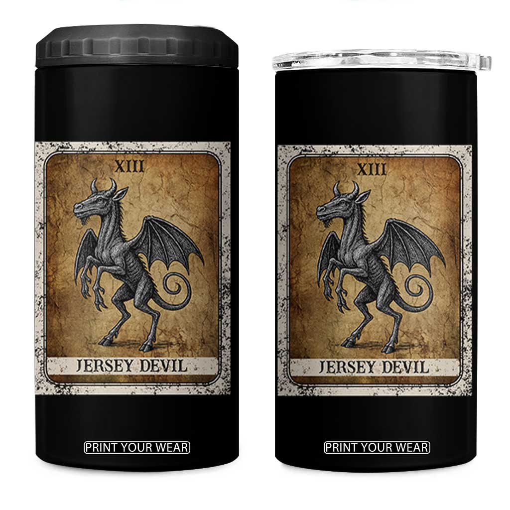 Jersey Devil 4 in 1 Can Cooler Tumbler Horror Tarot Card Urban Legends Gift TS12 One Size: 16 oz Black Print Your Wear