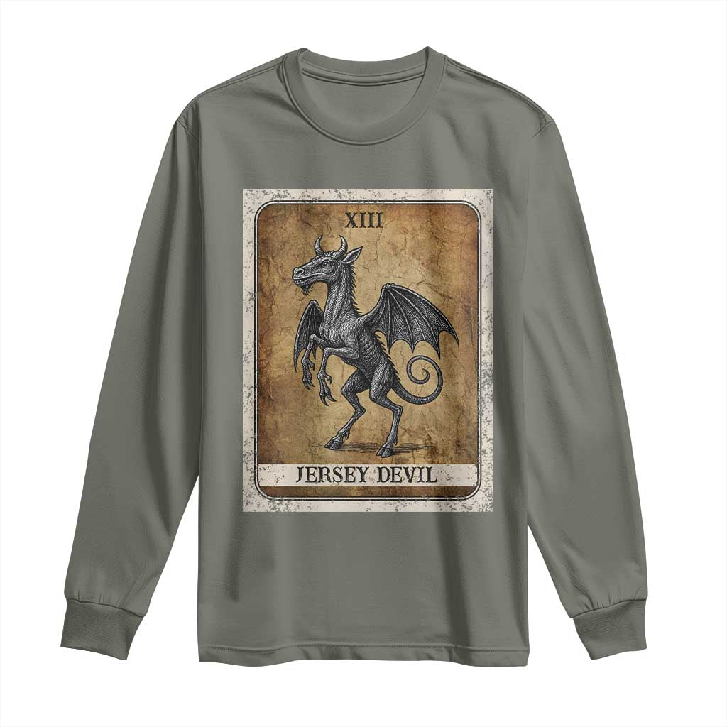 Jersey Devil Long Sleeve Shirt Horror Tarot Card Urban Legends Gift TS12 Military Green Print Your Wear