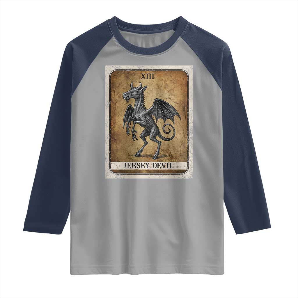 Jersey Devil Raglan Shirt Horror Tarot Card Urban Legends Gift TS12 Sport Gray Navy Print Your Wear