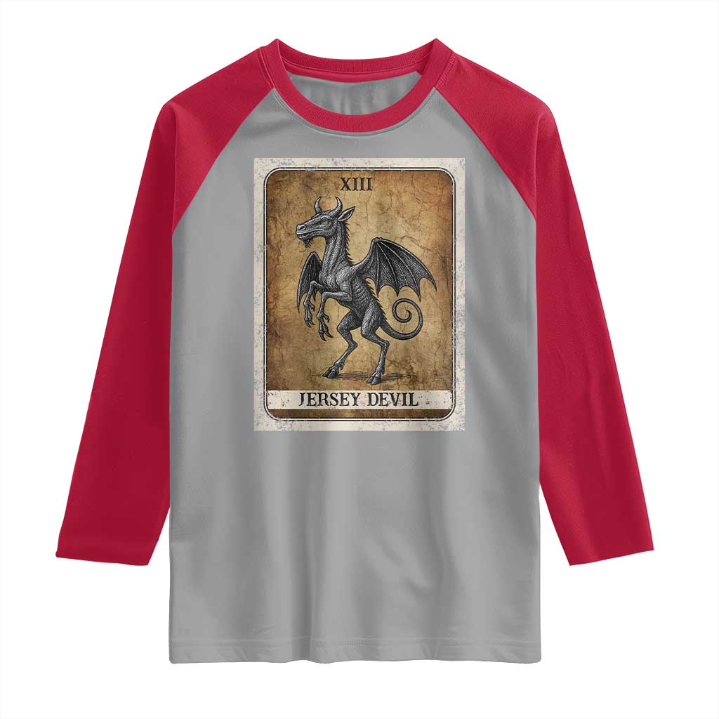Jersey Devil Raglan Shirt Horror Tarot Card Urban Legends Gift TS12 Sport Gray Red Print Your Wear