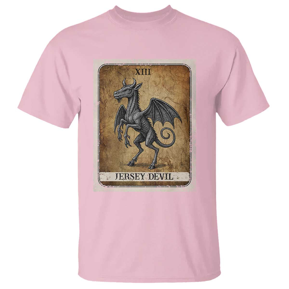 Jersey Devil T Shirt Horror Tarot Card Urban Legends Gift TS12 Light Pink Print Your Wear