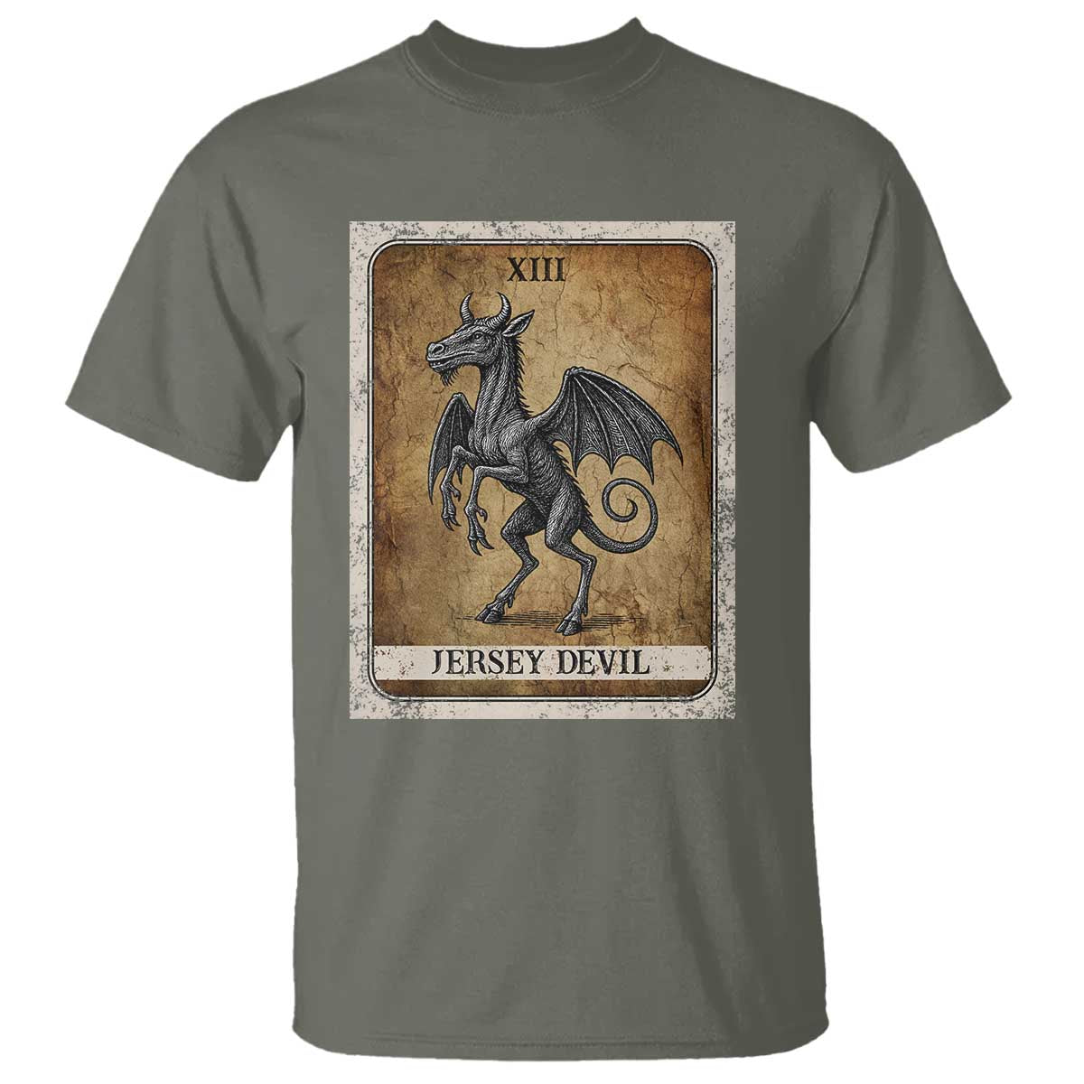 Jersey Devil T Shirt Horror Tarot Card Urban Legends Gift TS12 Military Green Print Your Wear