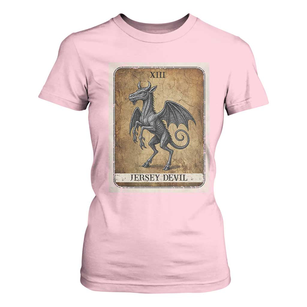 Jersey Devil T Shirt For Women Horror Tarot Card Urban Legends Gift TS12 Light Pink Print Your Wear