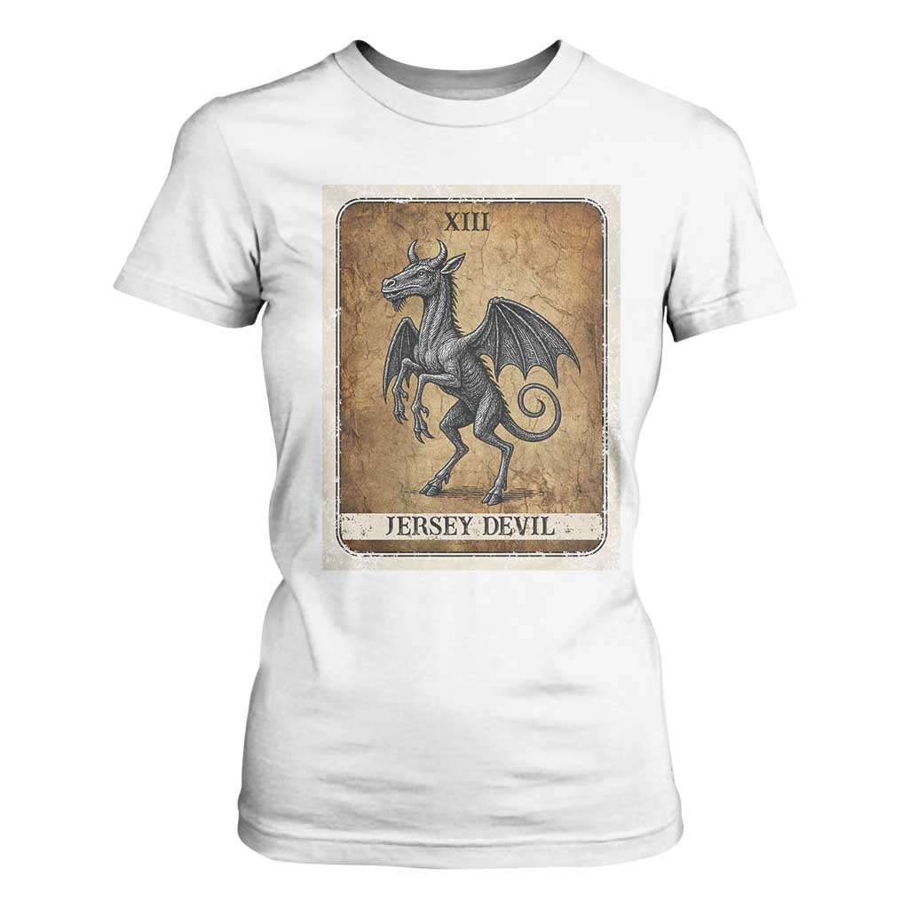 Jersey Devil T Shirt For Women Horror Tarot Card Urban Legends Gift TS12 White Print Your Wear