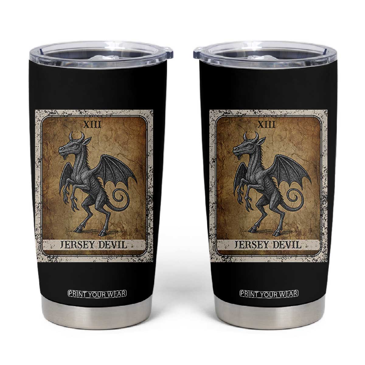 Jersey Devil Tumbler Cup Horror Tarot Card Urban Legends Gift TS12 Black Print Your Wear