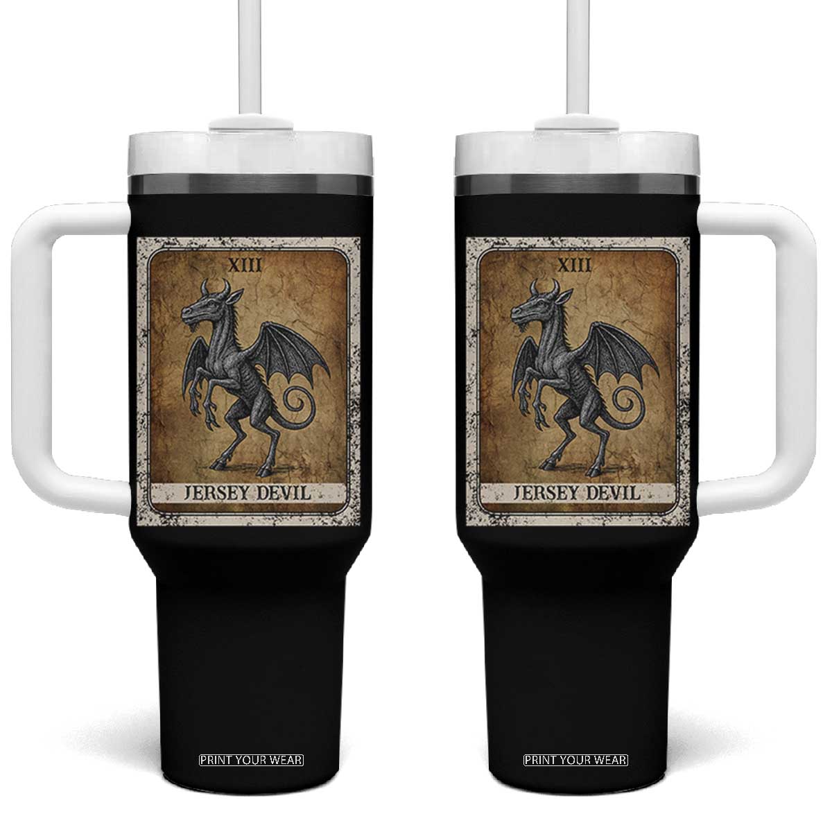 Jersey Devil Tumbler With Handle Horror Tarot Card Urban Legends Gift TS12 One Size: 40 oz Black Print Your Wear
