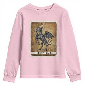 Jersey Devil Youth Sweatshirt Horror Tarot Card Urban Legends Gift TS12 Light Pink Print Your Wear