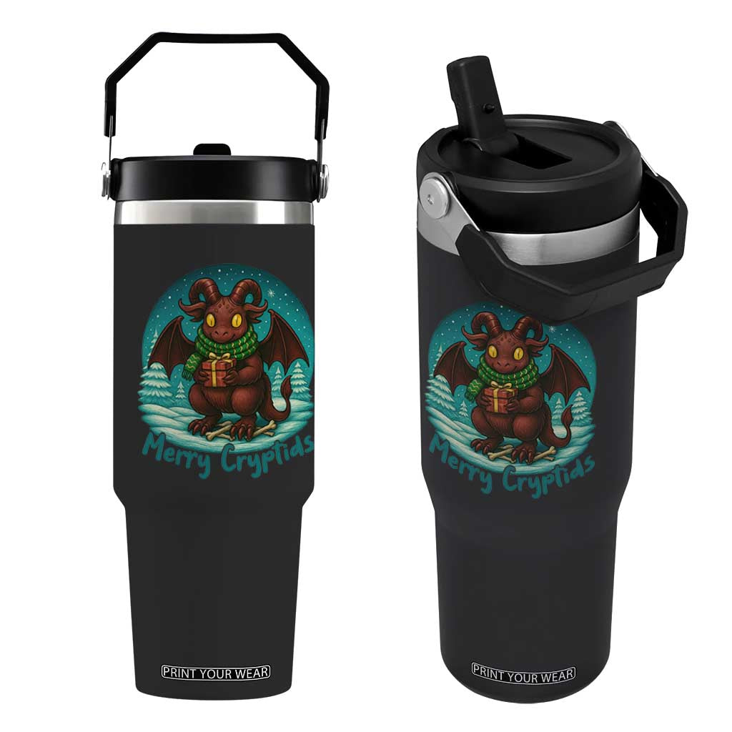 Jersey Devil Flip Straw Tumbler Merry Cryptidmas Funny Christmas Gift TS12 One Size: 30 oz Black Print Your Wear