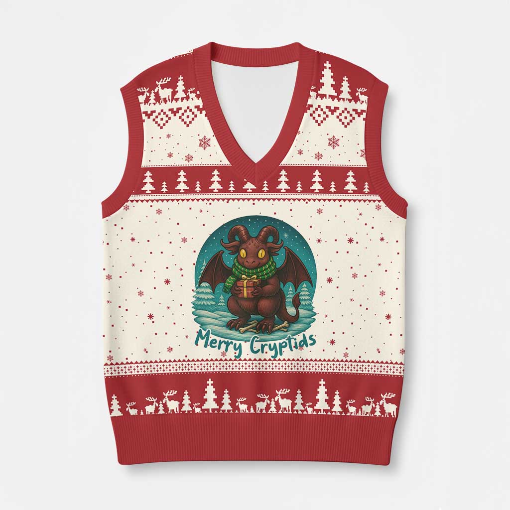 Jersey Devil V-Neck Knit Sweater Vest Merry Cryptidmas Funny Xmas Gift TS12 Beige Red Print Your Wear