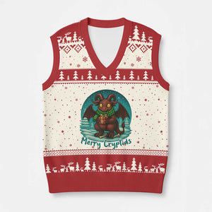 Jersey Devil V-Neck Knit Sweater Vest Merry Cryptidmas Funny Xmas Gift TS12 Beige Red Print Your Wear