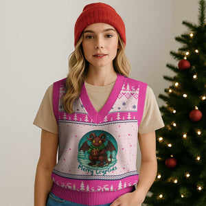 Jersey Devil V-Neck Knit Sweater Vest Merry Cryptidmas Funny Xmas Gift TS12 Hot Pink Print Your Wear