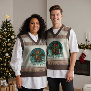 Jersey Devil V-Neck Knit Sweater Vest Merry Cryptidmas Funny Xmas Gift TS12 Mocha Mousse Print Your Wear