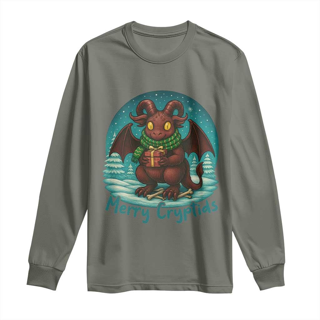 Jersey Devil Long Sleeve Shirt Merry Cryptidmas Funny Christmas Gift TS12 Military Green Print Your Wear