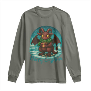 Jersey Devil Long Sleeve Shirt Merry Cryptidmas Funny Christmas Gift TS12 Military Green Print Your Wear