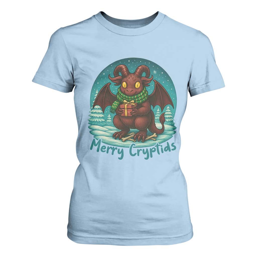Jersey Devil T Shirt For Women Merry Cryptidmas Funny Christmas Gift TS12 Light Blue Print Your Wear