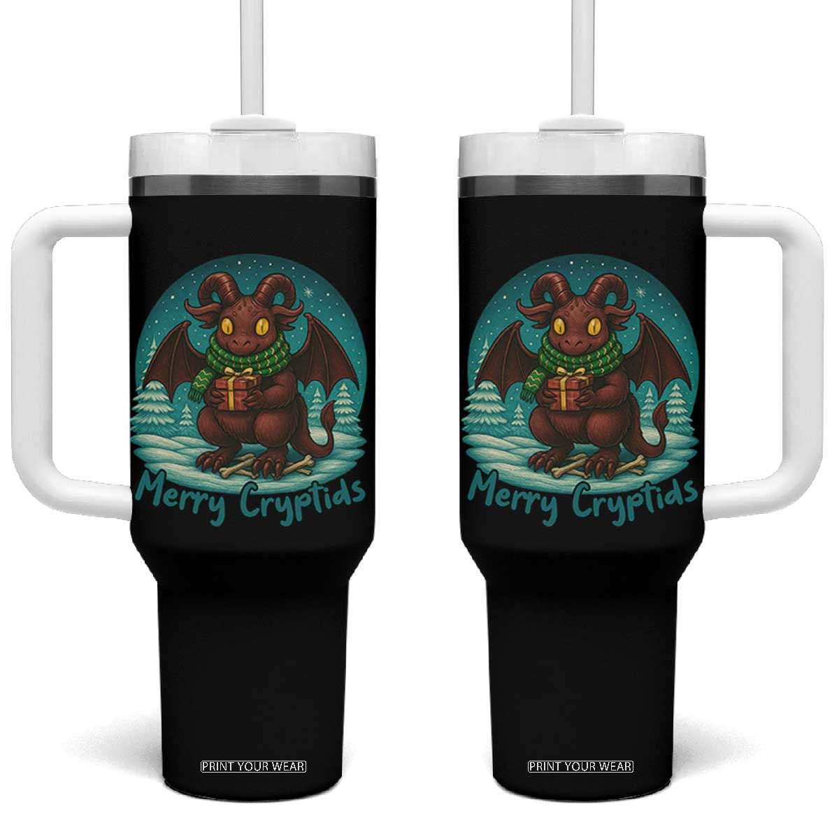 Jersey Devil Tumbler With Handle Merry Cryptidmas Funny Christmas Gift TS12 One Size: 40 oz Black Print Your Wear