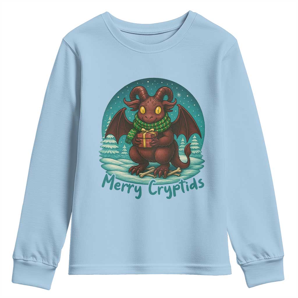 Jersey Devil Youth Sweatshirt Merry Cryptidmas Funny Christmas Gift TS12 Light Blue Print Your Wear