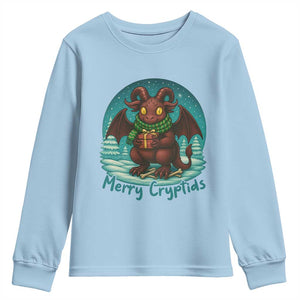 Jersey Devil Youth Sweatshirt Merry Cryptidmas Funny Christmas Gift TS12 Light Blue Print Your Wear