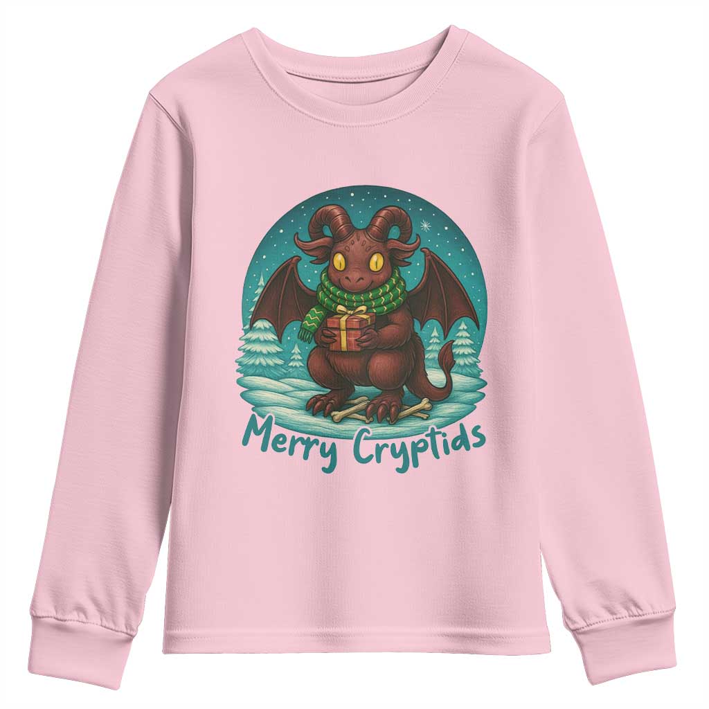 Jersey Devil Youth Sweatshirt Merry Cryptidmas Funny Christmas Gift TS12 Light Pink Print Your Wear