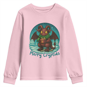 Jersey Devil Youth Sweatshirt Merry Cryptidmas Funny Christmas Gift TS12 Light Pink Print Your Wear