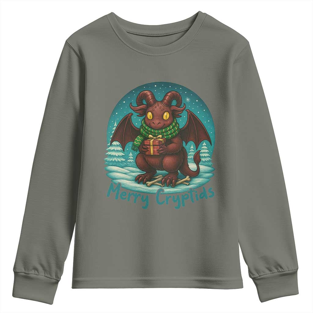 Jersey Devil Youth Sweatshirt Merry Cryptidmas Funny Christmas Gift TS12 Military Green Print Your Wear