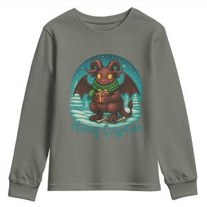 Jersey Devil Youth Sweatshirt Merry Cryptidmas Funny Christmas Gift TS12 Military Green Print Your Wear