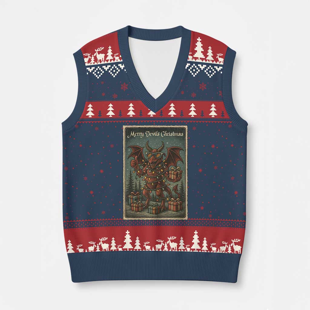 Jersey Devil Merry Devils Xmas Gift V-Neck Knit Sweater Vest TS12 Navy Red Print Your Wear