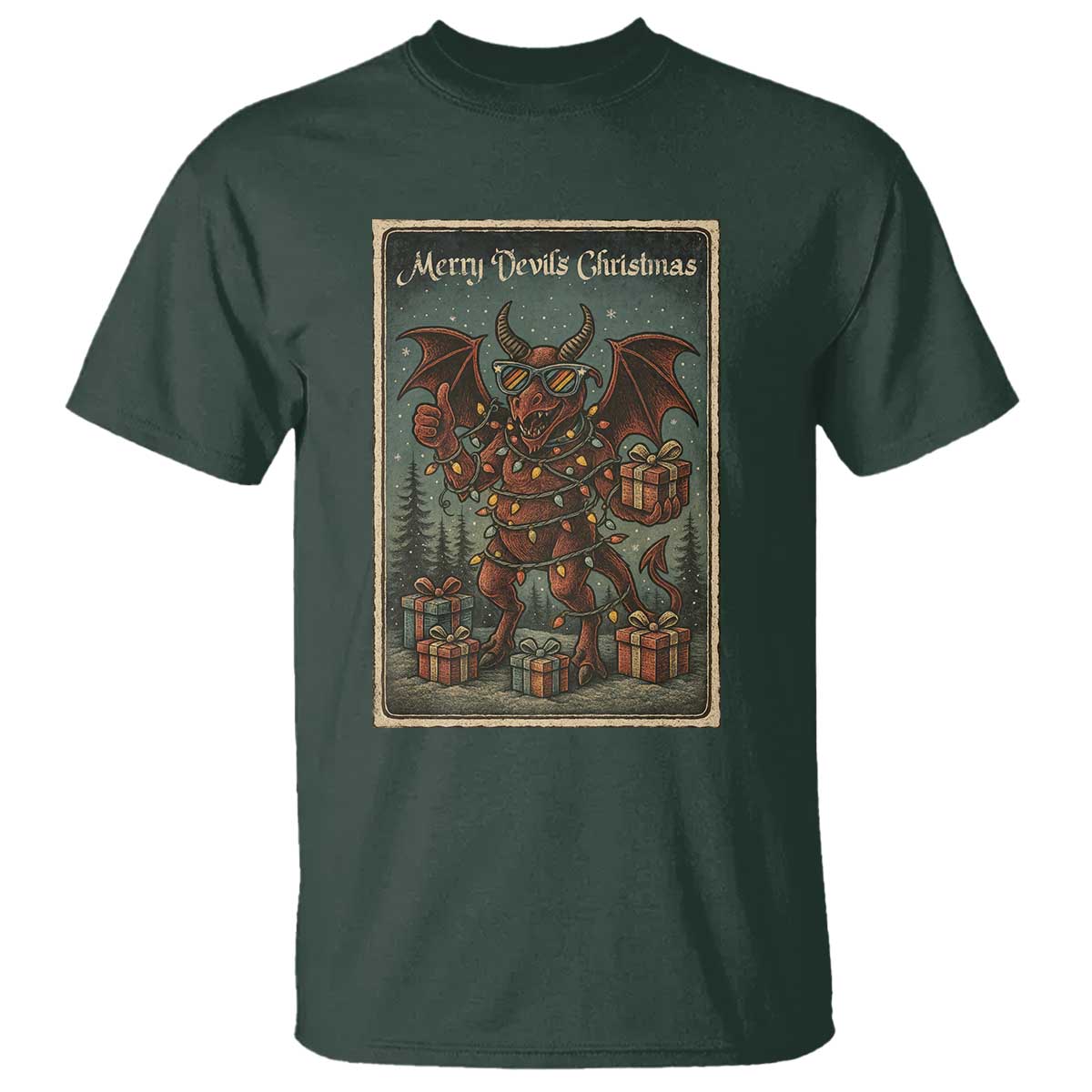 Jersey Devil Merry Devils Christmas Gift T Shirt TS12 Dark Forest Green Print Your Wear