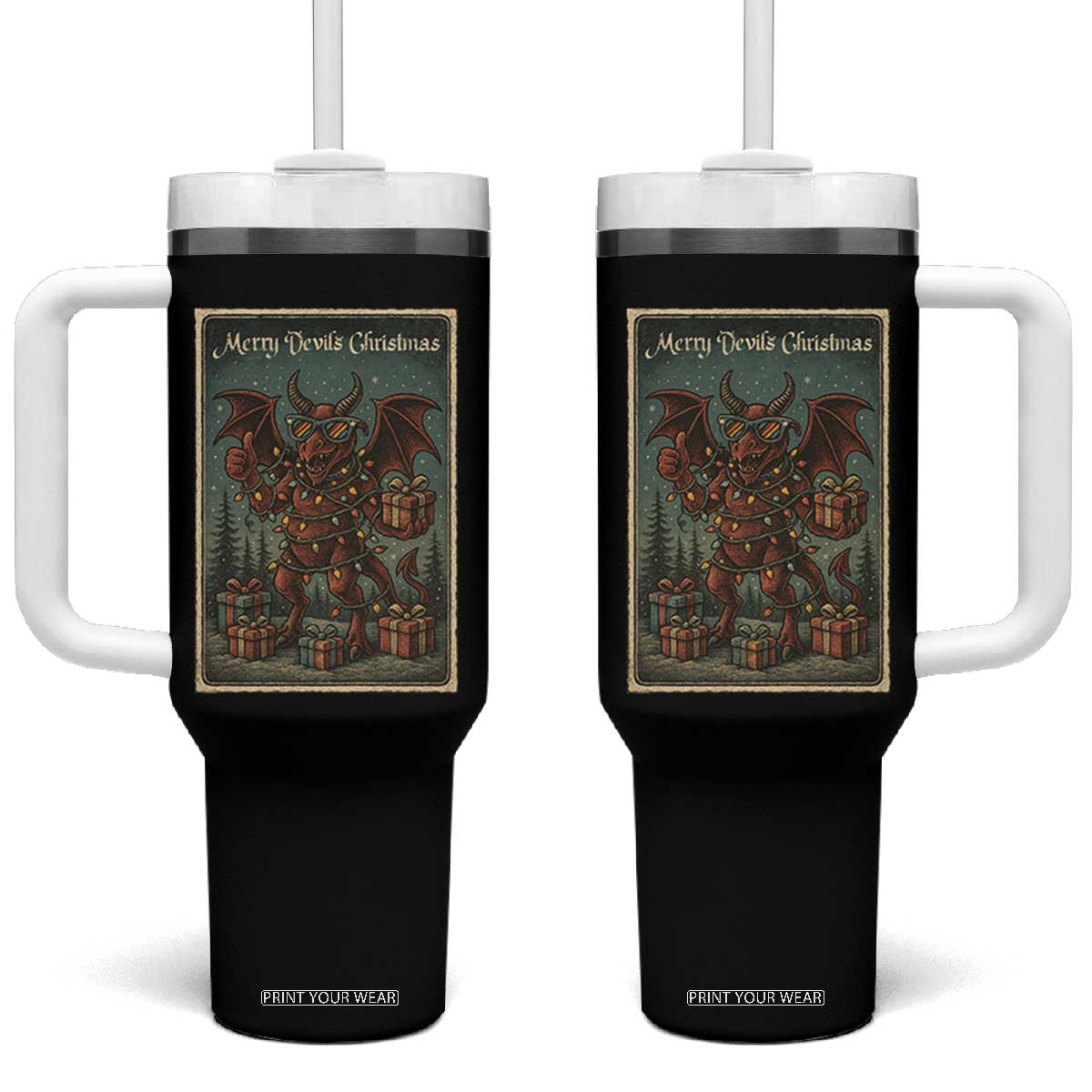 Jersey Devil Merry Devils Christmas Gift Tumbler With Handle TS12 One Size: 40 oz Black Print Your Wear