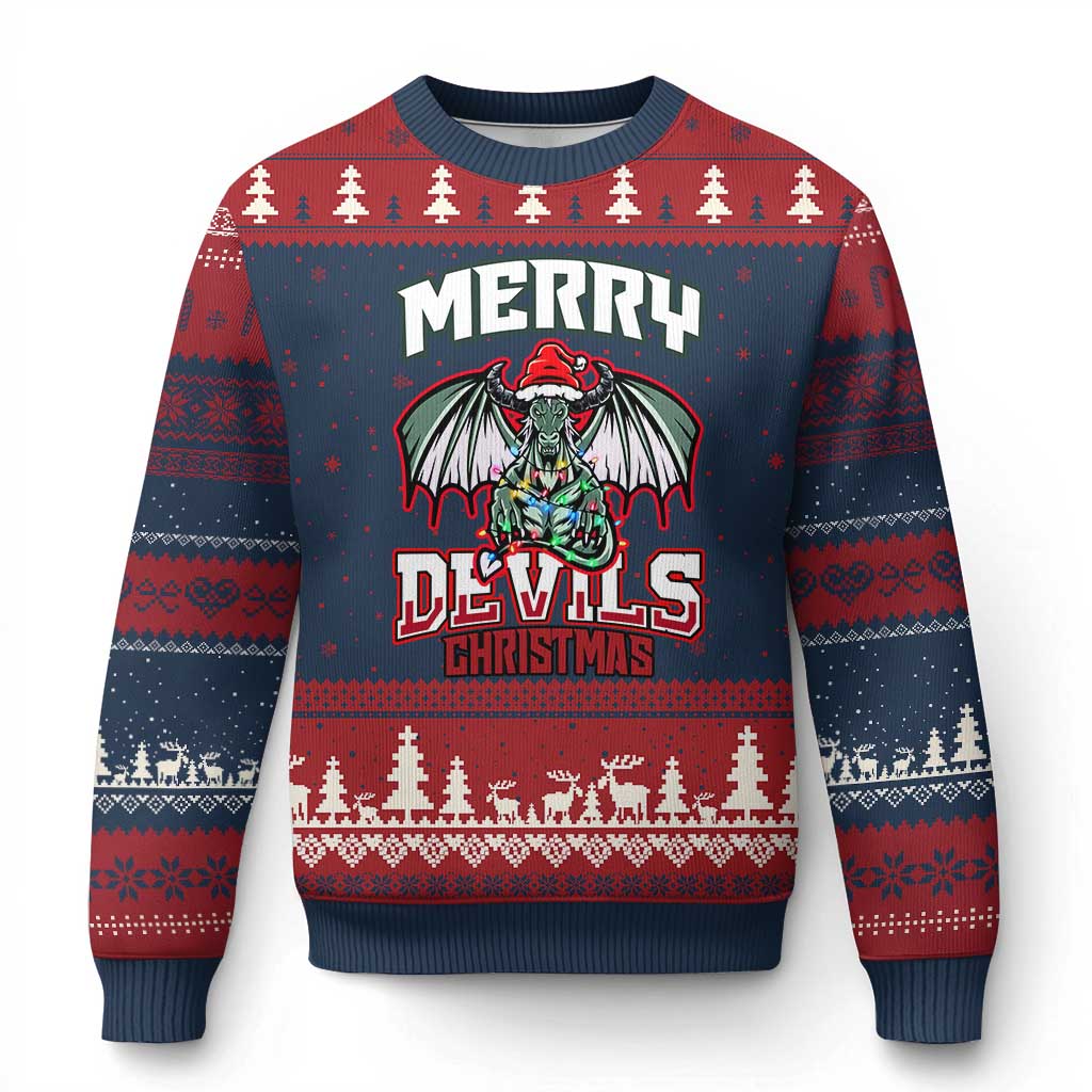 Jersey Devil Ugly Christmas Sweater Merry Devils Christmas Cryptid Gift TS12 Navy Red Print Your Wear