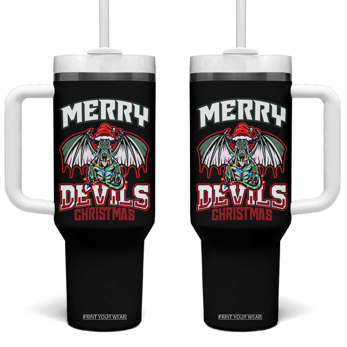 Jersey Devil Tumbler With Handle Merry Devils Christmas Cryptid Gift TS12 One Size: 40 oz Black Print Your Wear
