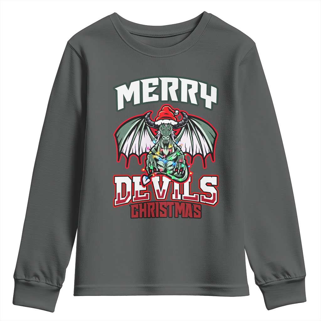 Jersey Devil Youth Sweatshirt Merry Devils Christmas Cryptid Gift TS12 Dark Heather Print Your Wear