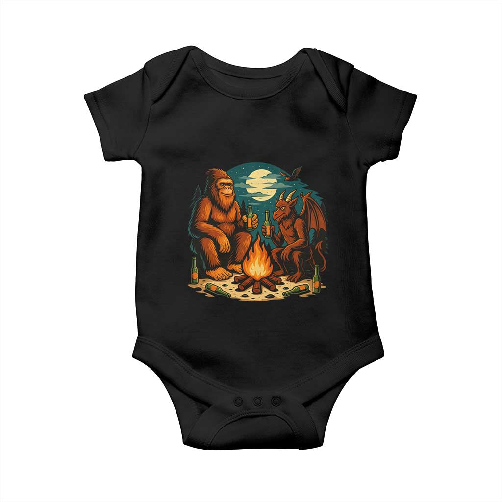 Funny Bigfoot And Jersey Devil Camping Cryptid Gift Baby Onesie TS12 Black Print Your Wear