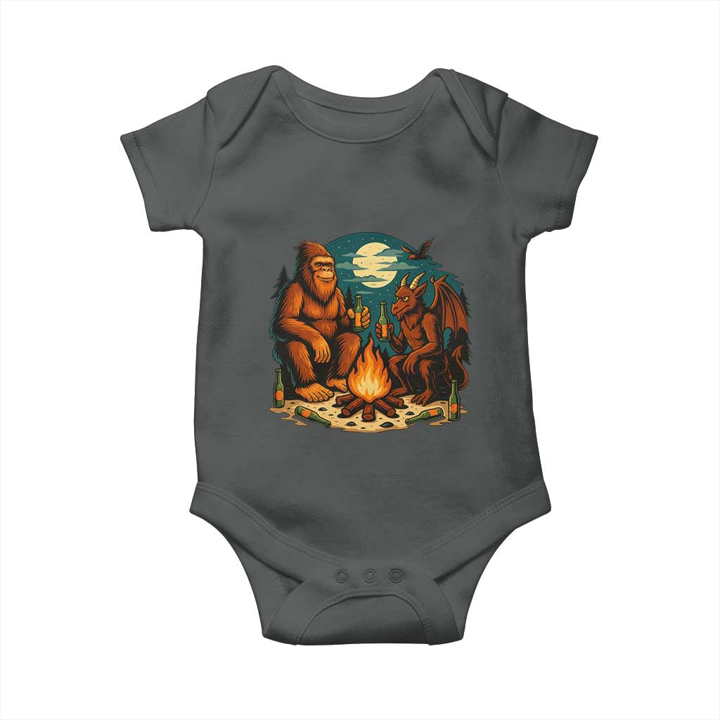 Funny Bigfoot And Jersey Devil Camping Cryptid Gift Baby Onesie TS12 Dark Heather Print Your Wear