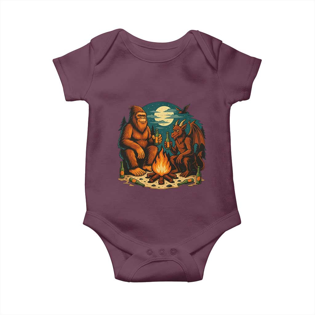 Funny Bigfoot And Jersey Devil Camping Cryptid Gift Baby Onesie TS12 Maroon Print Your Wear