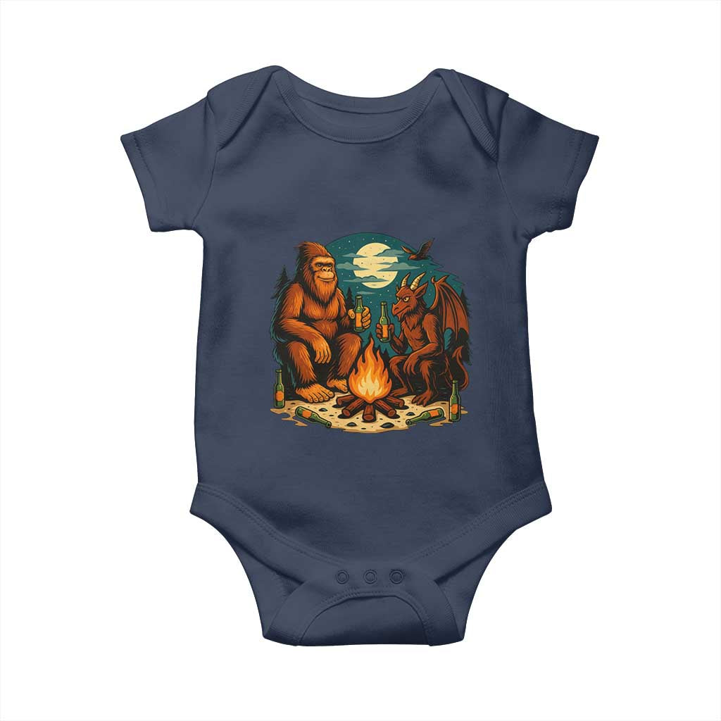 Funny Bigfoot And Jersey Devil Camping Cryptid Gift Baby Onesie TS12 Navy Print Your Wear