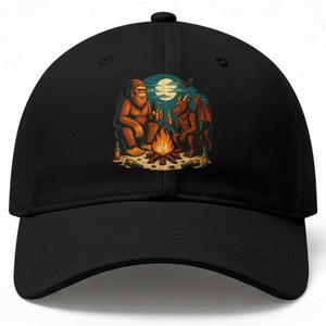 Funny Bigfoot And Jersey Devil Camping Cryptid Gift Baseball Cap TS12 Print Your Wear