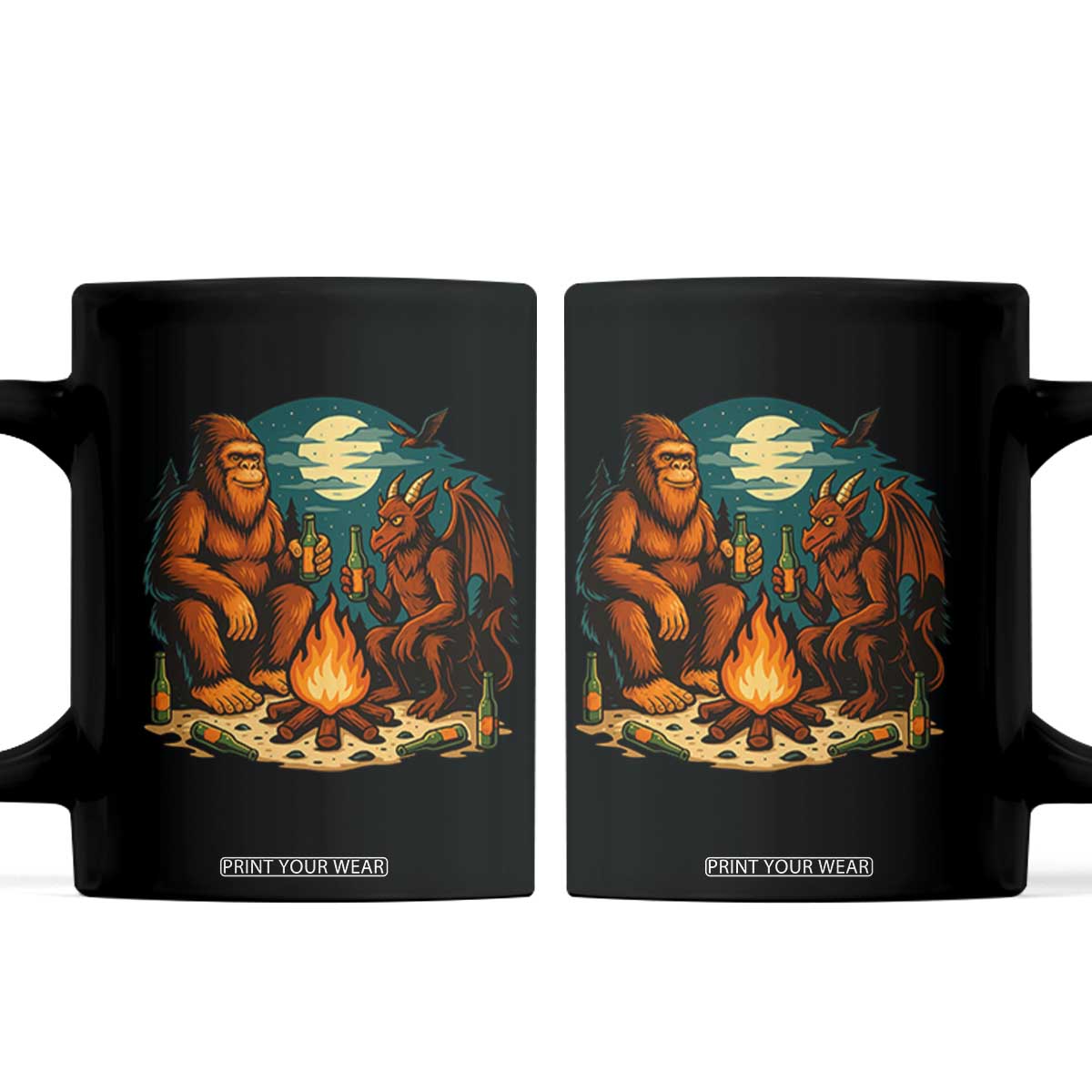 Funny Bigfoot And Jersey Devil Camping Cryptid Gift Coffee Mug TS12 Black Print Your Wear