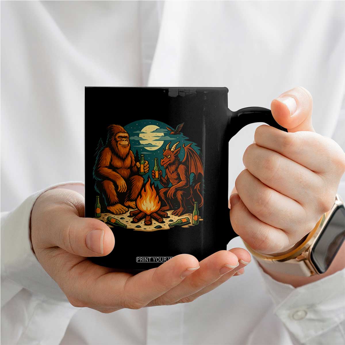 Funny Bigfoot And Jersey Devil Camping Cryptid Gift Coffee Mug TS12 Print Your Wear