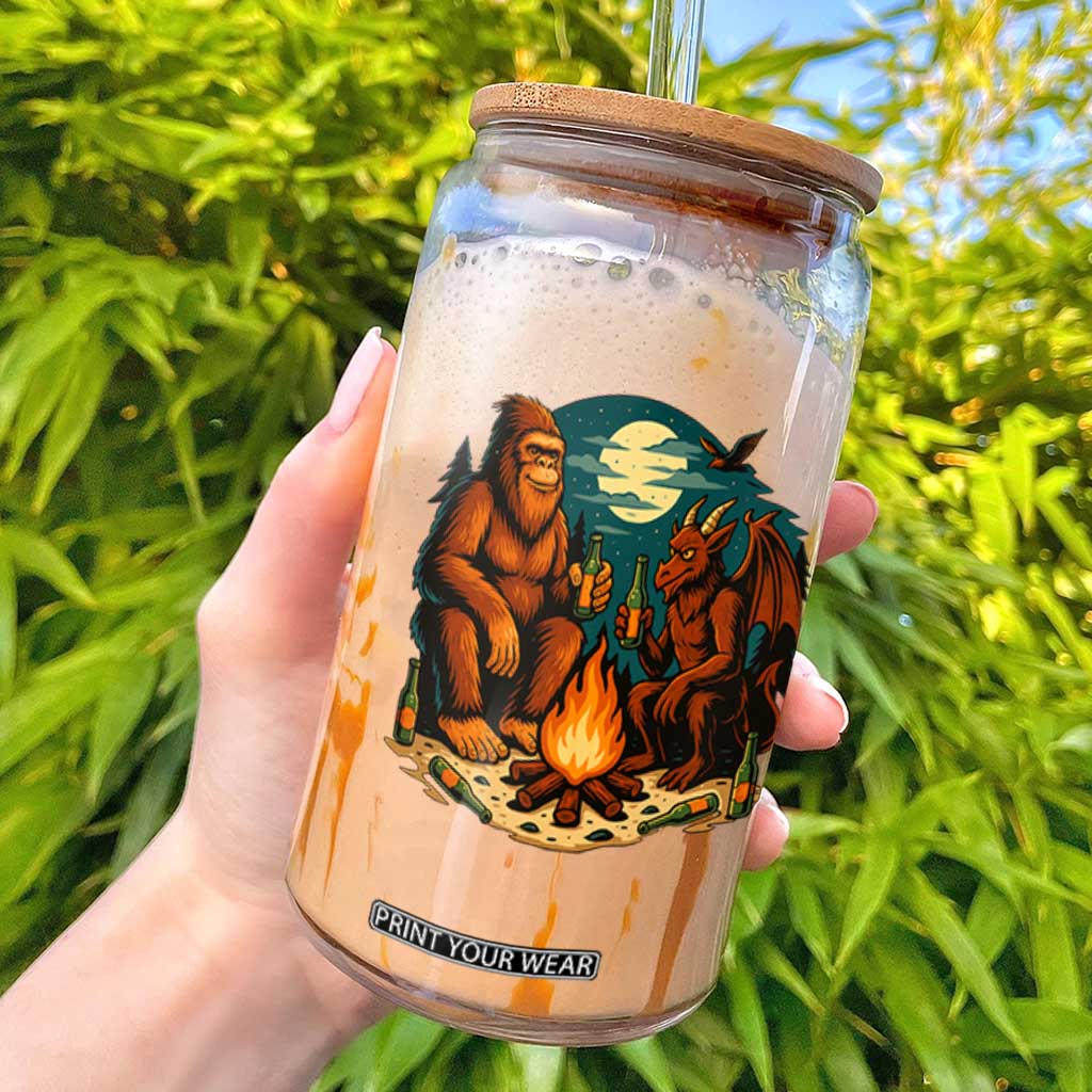 Funny Bigfoot And Jersey Devil Camping Cryptid Gift Glass Can TS12 Black Print Your Wear