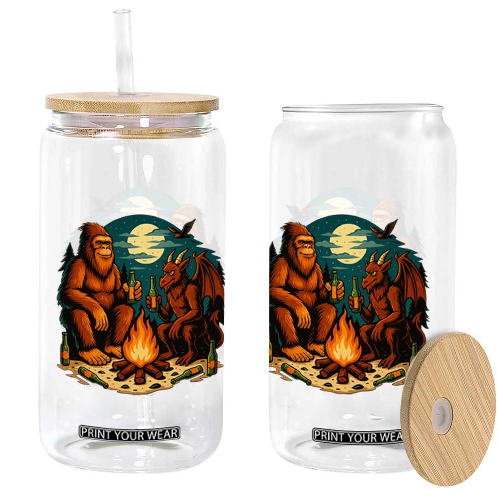 Funny Bigfoot And Jersey Devil Camping Cryptid Gift Glass Can TS12 Print Your Wear
