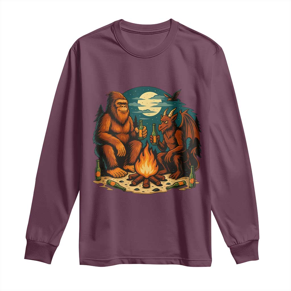 Funny Bigfoot And Jersey Devil Camping Cryptid Gift Long Sleeve Shirt TS12 Maroon Print Your Wear