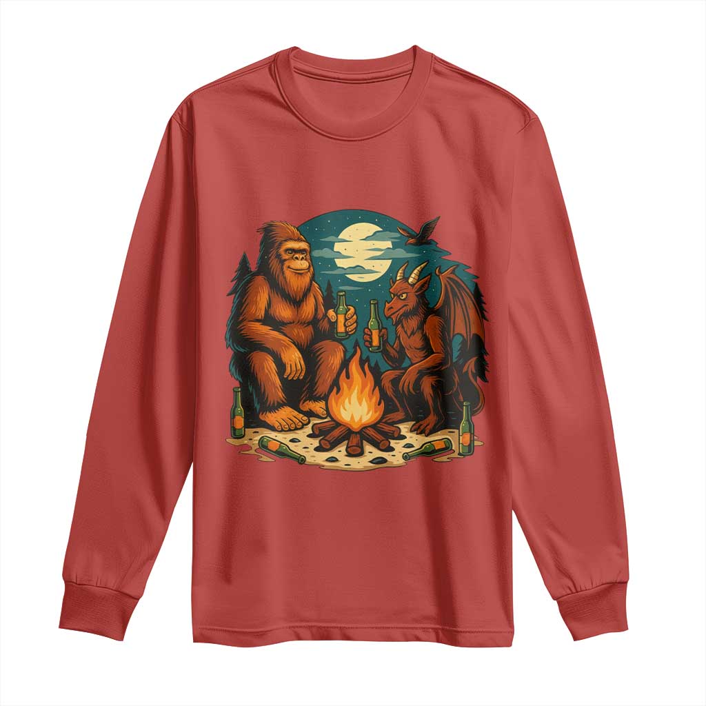 Funny Bigfoot And Jersey Devil Camping Cryptid Gift Long Sleeve Shirt TS12 Red Print Your Wear