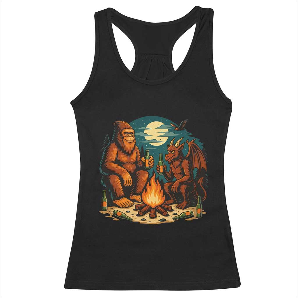 Funny Bigfoot And Jersey Devil Camping Cryptid Gift Racerback Tank Top TS12 Black Print Your Wear