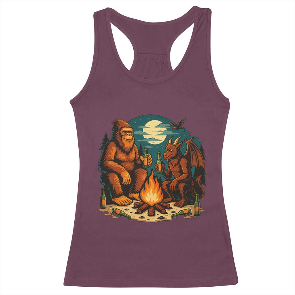 Funny Bigfoot And Jersey Devil Camping Cryptid Gift Racerback Tank Top TS12 Maroon Print Your Wear
