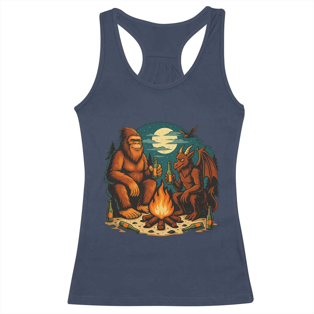 Funny Bigfoot And Jersey Devil Camping Cryptid Gift Racerback Tank Top TS12 Navy Print Your Wear