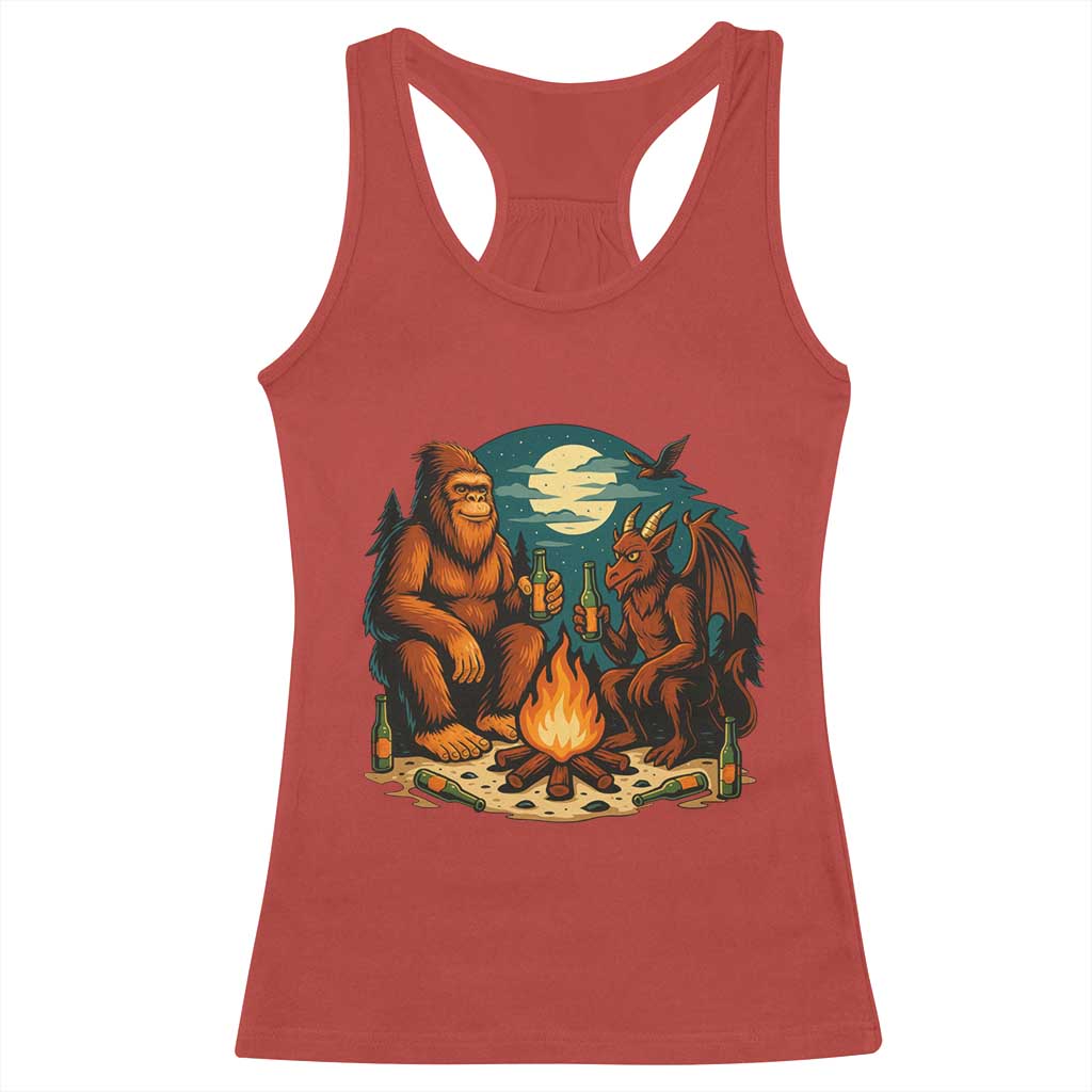 Funny Bigfoot And Jersey Devil Camping Cryptid Gift Racerback Tank Top TS12 Red Print Your Wear