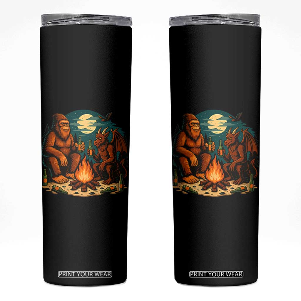 Funny Bigfoot And Jersey Devil Camping Cryptid Gift Skinny Tumbler TS12 Black Print Your Wear