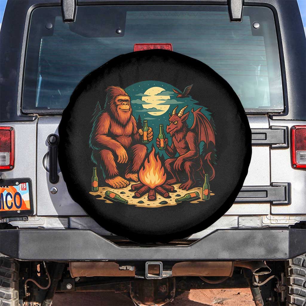 Funny Bigfoot And Jersey Devil Camping Cryptid Gift Spare Tire Cover TS12 No hole Black Print Your Wear