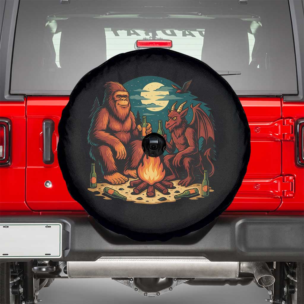 Funny Bigfoot And Jersey Devil Camping Cryptid Gift Spare Tire Cover TS12 Black Print Your Wear